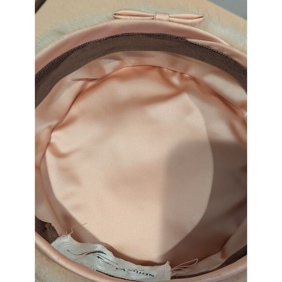 1965 Noreen Pillbox Hat w/ Veil • Satin & Fur‑Like Trim • Box + Receipt main image 7